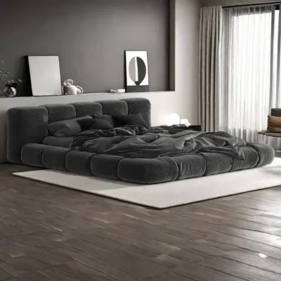 Ambiance Tufted Velvet Bed Frame with Premium Engineered Wood and Reinforced Seating Support - Bahoo Interior UAE