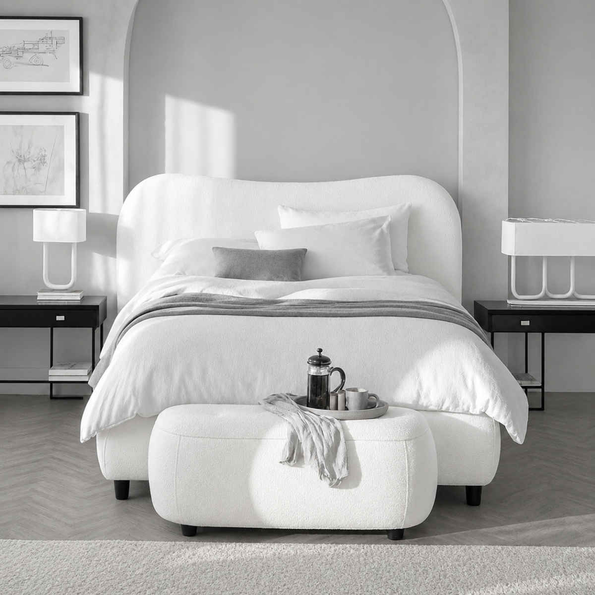Essence Cloud Curved Upholstered Bed | Luxury Platform Bed Frame - Image 2