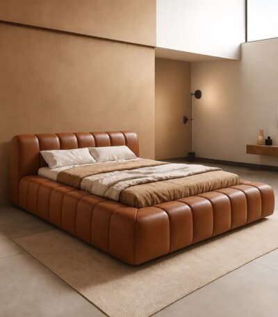 MoroSoft Premium Cushioned Leather Platform Bed - Modern bedroom furniture by Bahoo Interior UAE