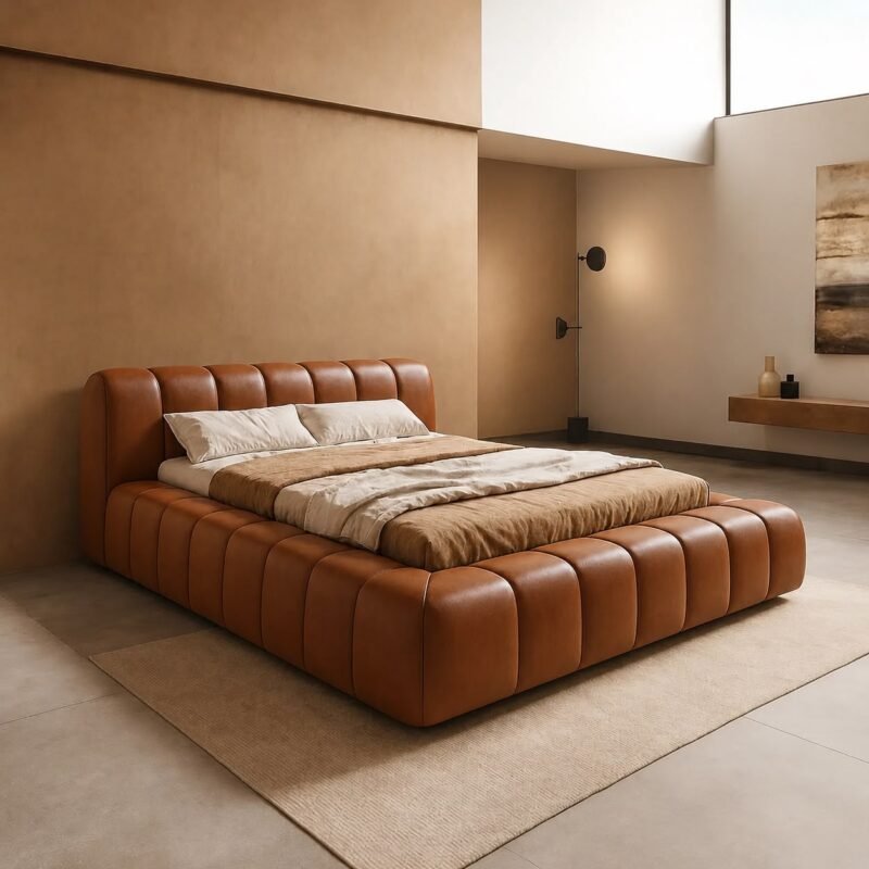 MoroSoft Premium Cushioned Leather Platform Bed - Modern bedroom furniture by Bahoo Interior UAE