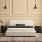 Cloud-Nine Boucle Platform Bed Frame – Kiln-Dried Hardwood with Angled Lounging Headboard