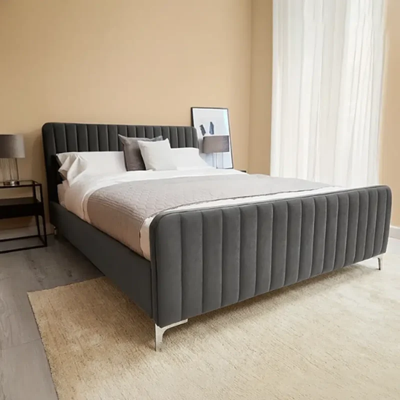 Luxury channel tufted velvet bed frame with vertical stitching by Bahoo Interior UAE