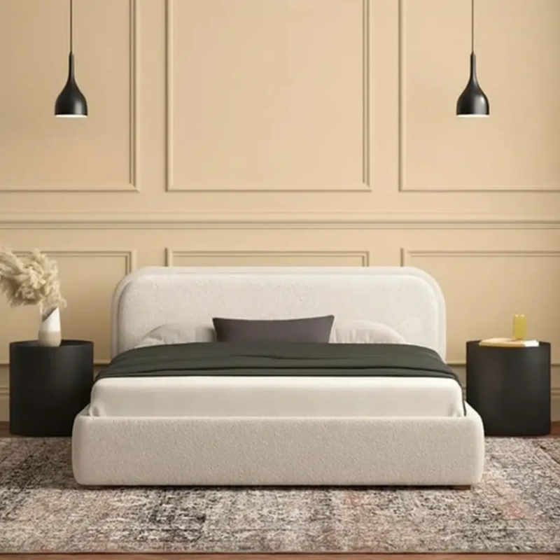 Haven Premium Bouclé Upholstered Bed Frame - Modern Low-Profile Platform Bed by Bahoo Interior UAE