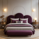 Aesthetic Curved Upholstered Wing Bed – Luxury Modern Low-Profile Platform Frame