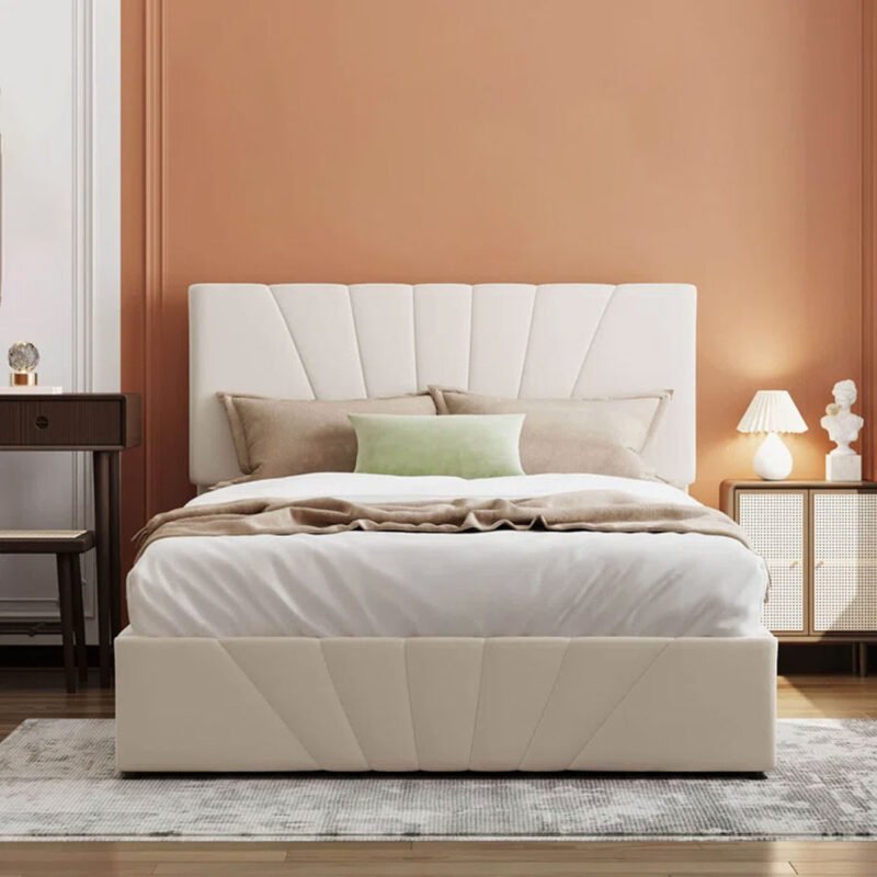 Haven Linen Upholstered Platform Bed with kiln-dried solid hardwood frame by Bahoo Interior UAE.