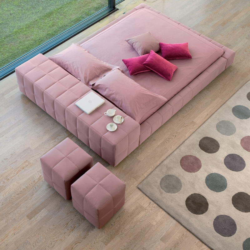 Quadra Luxury Low-Profile Platform Bed with geometric tufted block upholstered frame by Bahoo Interior UAE