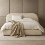 Oslo Scandinavian Bouclé Bed – Rounded Low-Profile Upholstered Platform Frame - Image 5