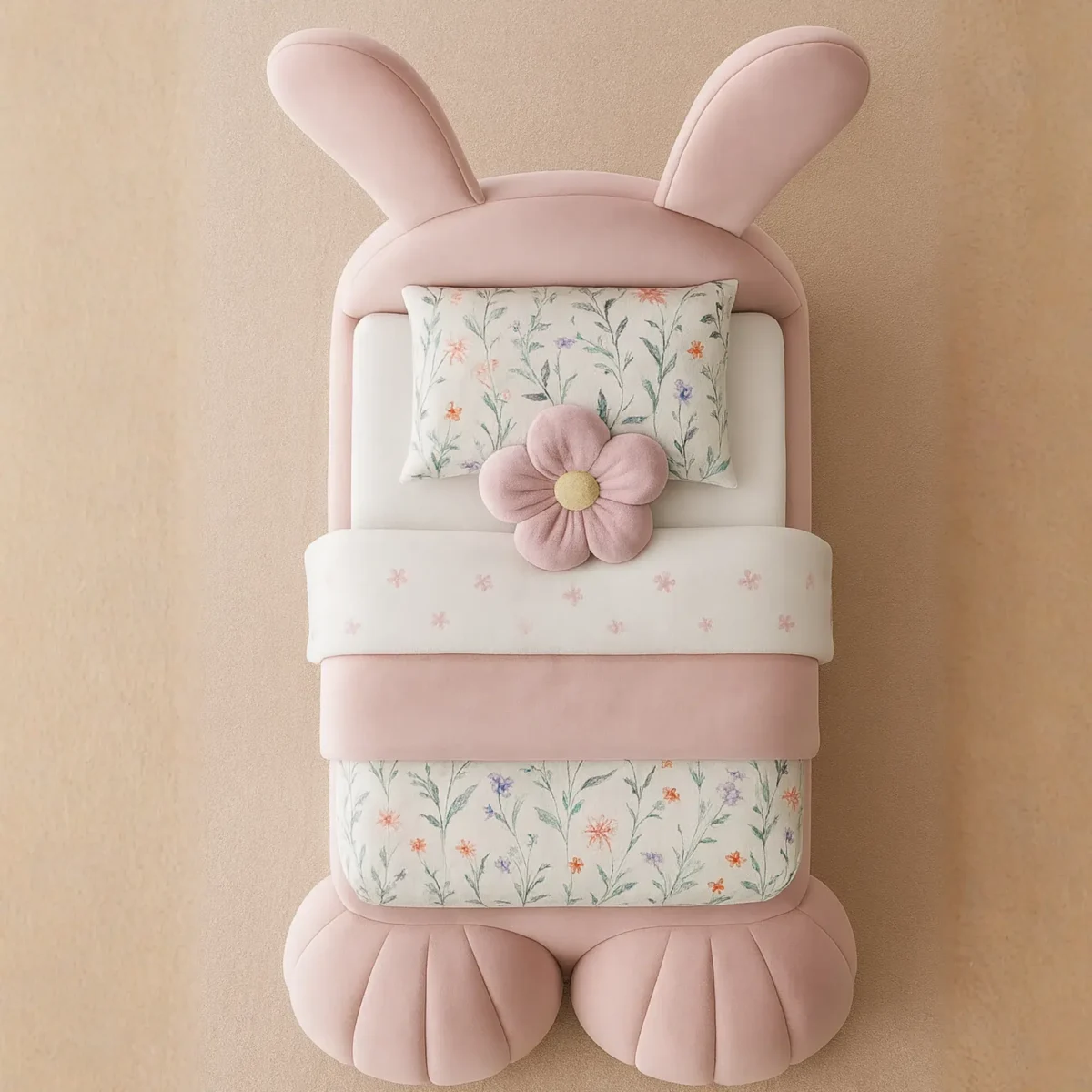 Bunny Princess Premium Upholstered Kids Bed – Whimsical Velvet Toddler & Youth Bed - Image 3
