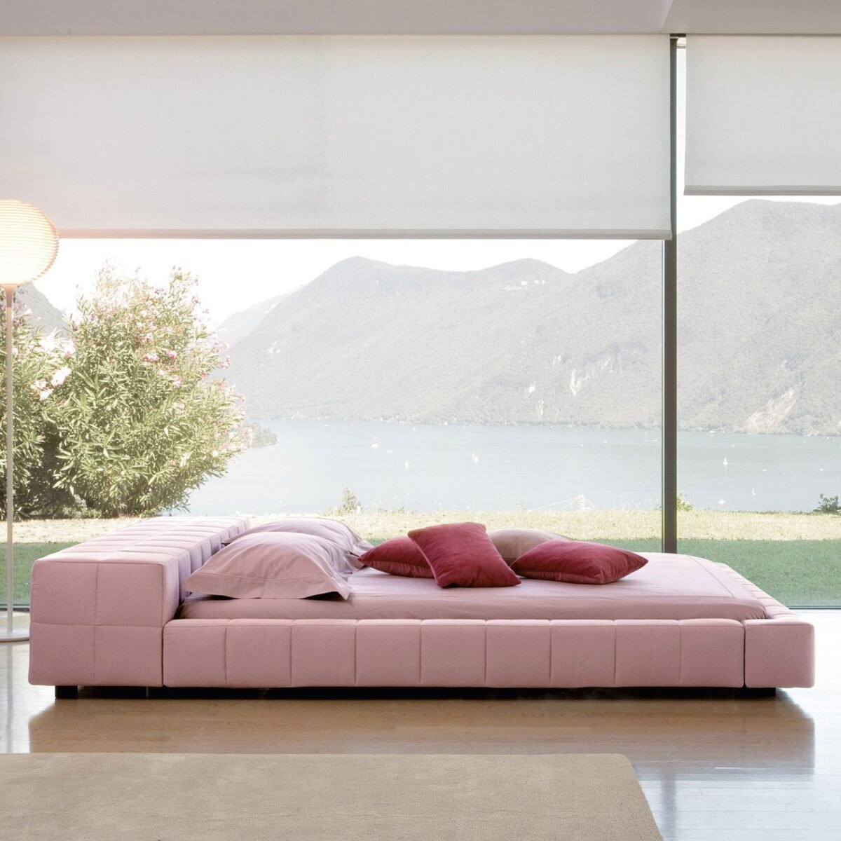 Quadra Luxury Low-Profile Platform Bed – Geometric Tufted Block Upholstered Frame - Image 4