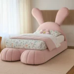 Bunny Princess Premium Upholstered Kids Bed – Whimsical Velvet Toddler & Youth Bed - Image 4