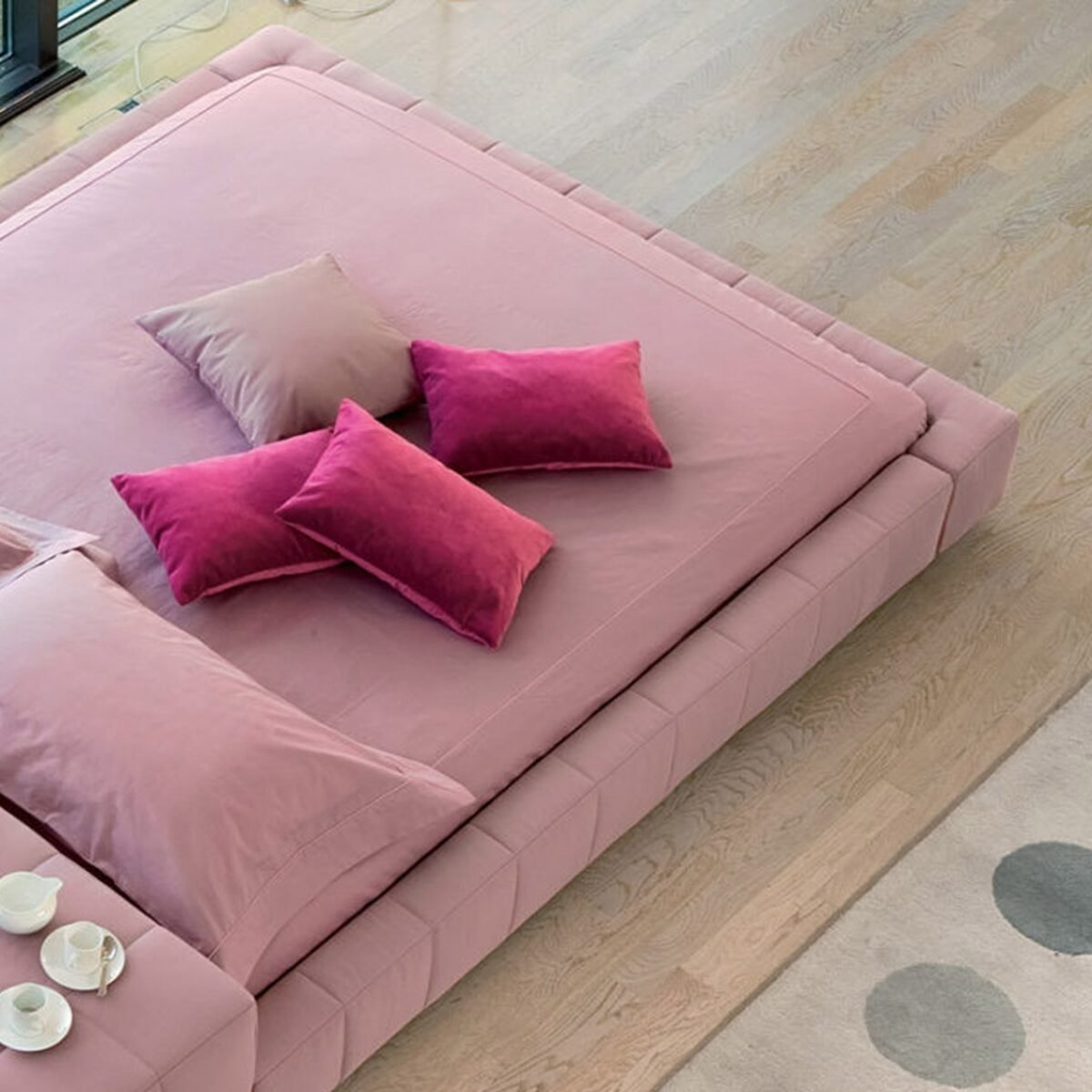 Quadra Luxury Low-Profile Platform Bed – Geometric Tufted Block Upholstered Frame - Image 6