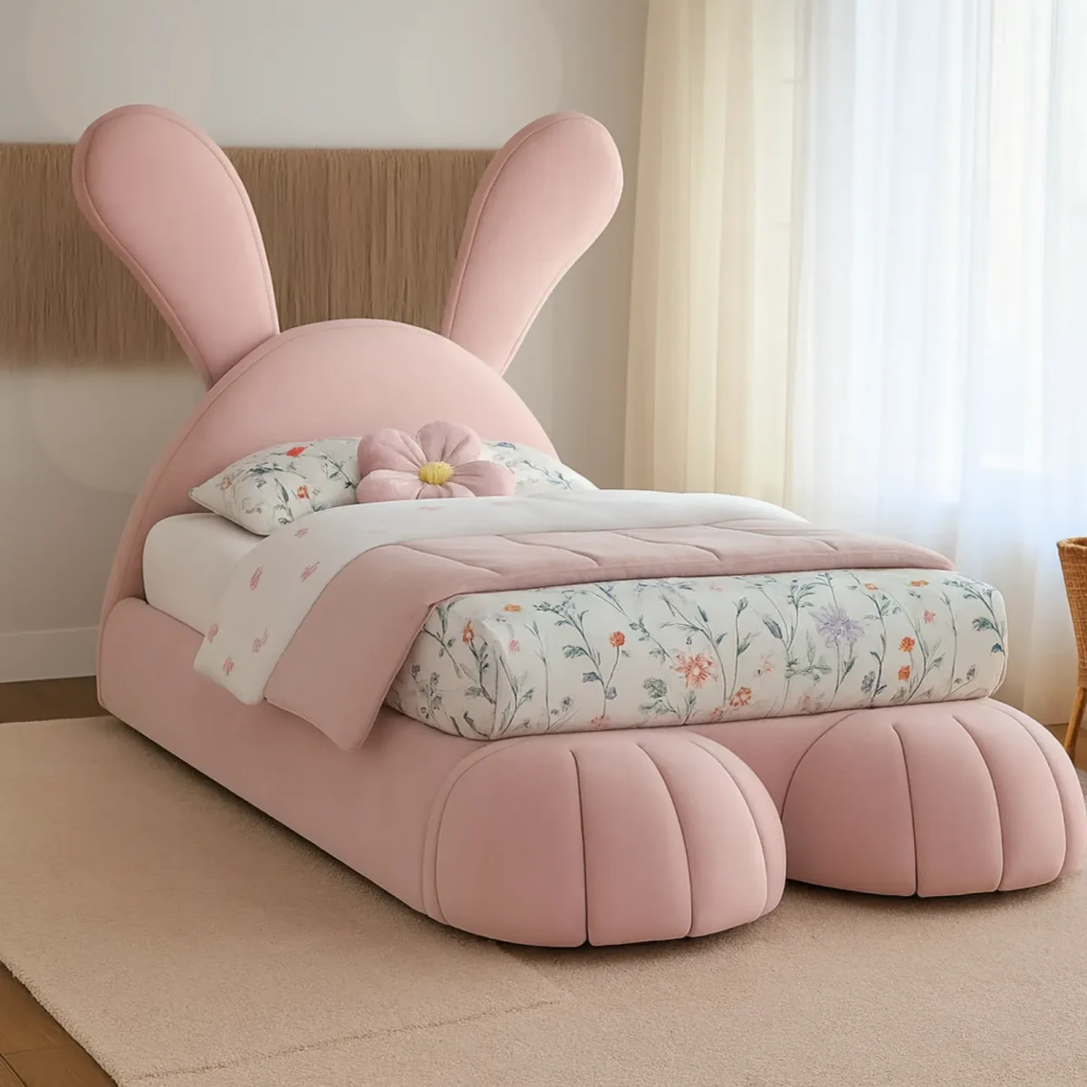 Bunny Princess Premium Upholstered Kids Bed – Whimsical Velvet Toddler & Youth Bed - Image 6