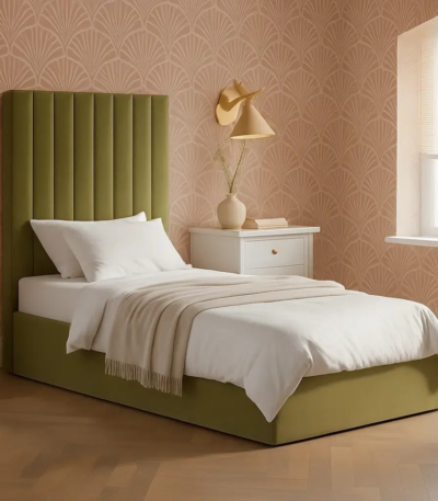 Zenith Vertical Paneled Velvet Bed - High-Profile Luxury Upholstered Platform Frame by Bahoo Interior UAE