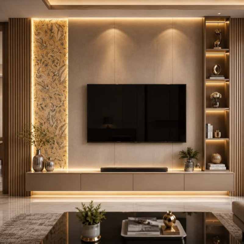 Luxury Modern TV Wall Unit with Floating Console | Bahoo Interior
