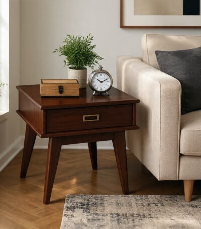 Cairona Mid-Century Modern 1-Drawer Rectangle Side Table for bedroom or living room decor