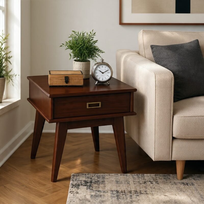 Cairona Mid-Century Modern 1-Drawer Rectangle Side Table for bedroom or living room decor