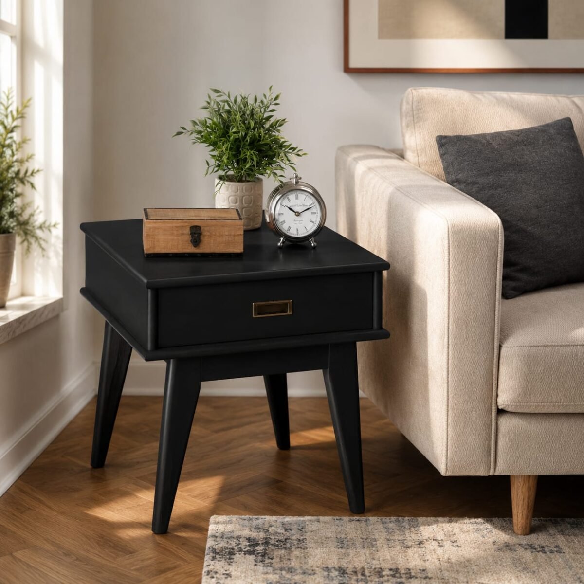 Cairona Mid-Century Modern 1-Drawer Rectangle Side Table - Image 4