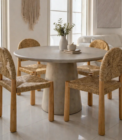 Bahoo Clio Round Concrete Dining Table – Pedestal Base