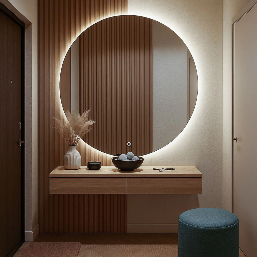 1500x1500px (6) Bahoo Modern Round LED Backlit Wall Mirror with Frameless Design for luxury home interiors in UAE