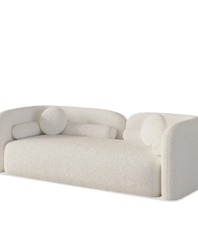 Ava modern cream bouclé 2 seater curved sofa with round accent cushions by Bahoo Interior UAE