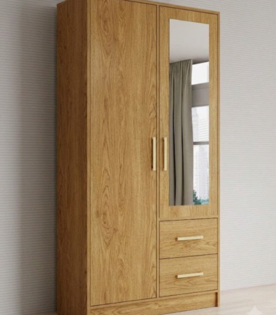 Halden 2-door engineered wood wardrobe with integrated mirror and drawers by Bahoo Interior UAE