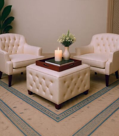 Regal Chesterfield Tufted Square Ottoman - Luxury Upholstered Accent Stool by Bahoo Interior UAE