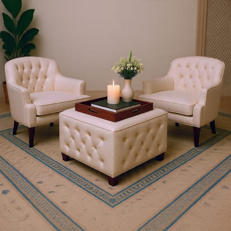Regal Chesterfield Tufted Square Ottoman - Luxury Upholstered Accent Stool by Bahoo Interior UAE