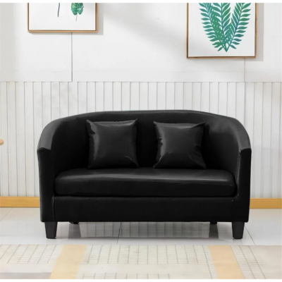 Aria modern black faux leather 2 seater sofa with matching cushions by Bahoo Interior UAE