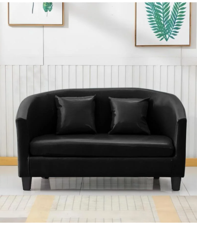 Aria modern black faux leather 2 seater sofa with matching cushions by Bahoo Interior UAE