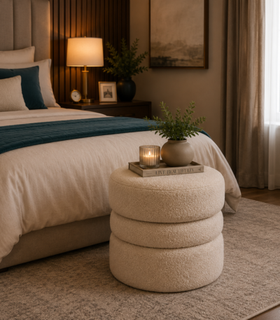 Celeste Tiered Bouclé Stool with Integrated Storage