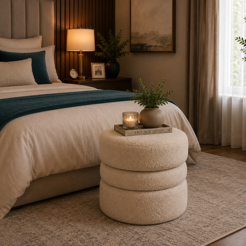 Celeste Tiered Bouclé Stool with Integrated Storage
