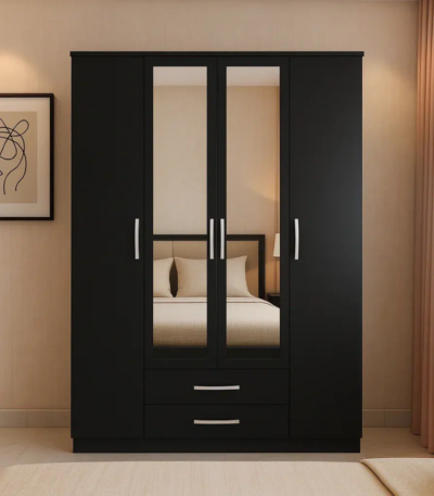 Bahoo Nilsen Modular 3-Door Sliding Wardrobe with Built-In Side Console and Loft Cabinets