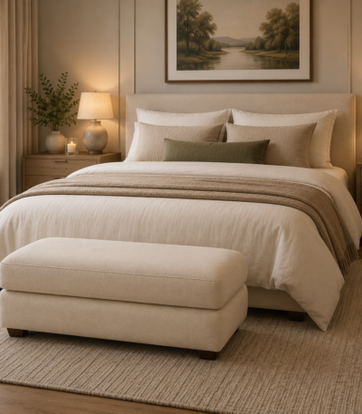 Elysian Minimalist Ottoman Bench by Bahoo Interior UAE - modern upholstered seating for luxury home interiors.
