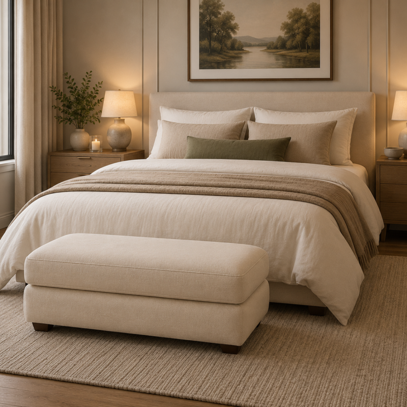 Elysian Minimalist Ottoman Bench by Bahoo Interior UAE - modern upholstered seating for luxury home interiors.