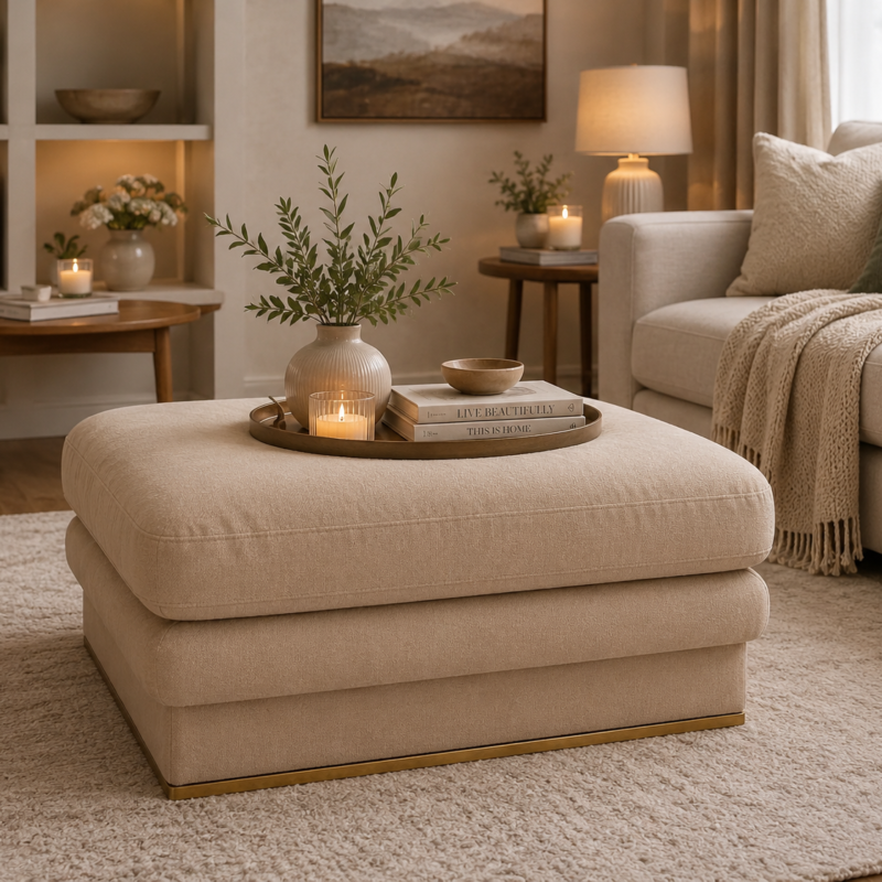 Remi Modern Velvet Lounge Puff Ottoman Pouf by Bahoo Interior UAE