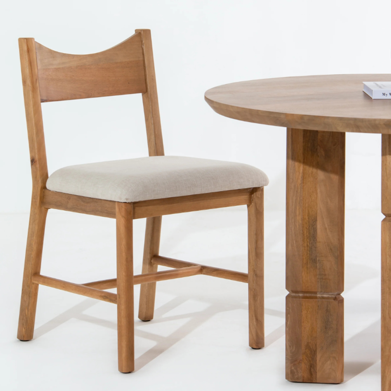 Bahoo Aestra Fluted Solid Wood Dining Chair with Cushioned Seat