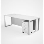 Contemporary White Office Desk with Pedestal Storage