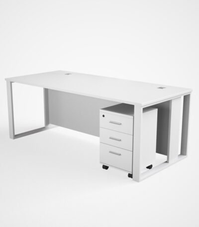 Contemporary White Office Desk with Pedestal Storage - Bahoo Interior UAE