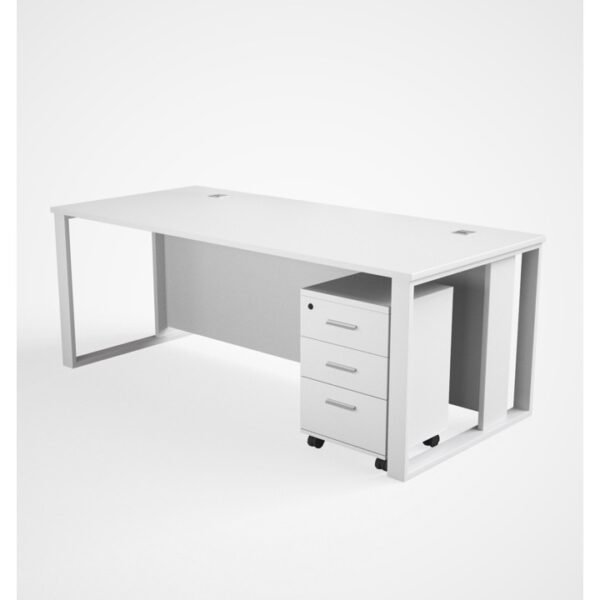 Contemporary White Office Desk with Pedestal Storage