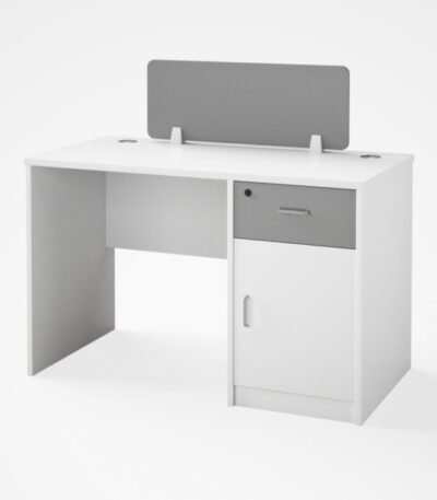 Serene Blanc Executive Workstation with Integrated Privacy Panel - Modern white office desk by Bahoo Interior