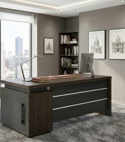 The Regent Executive Desk in Sophisticated Walnut Grey finish for professional office spaces in UAE