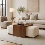 Aria Nesting Bench and Coffee Table Set with Modern Storage Ottoman for contemporary UAE living room interiors.