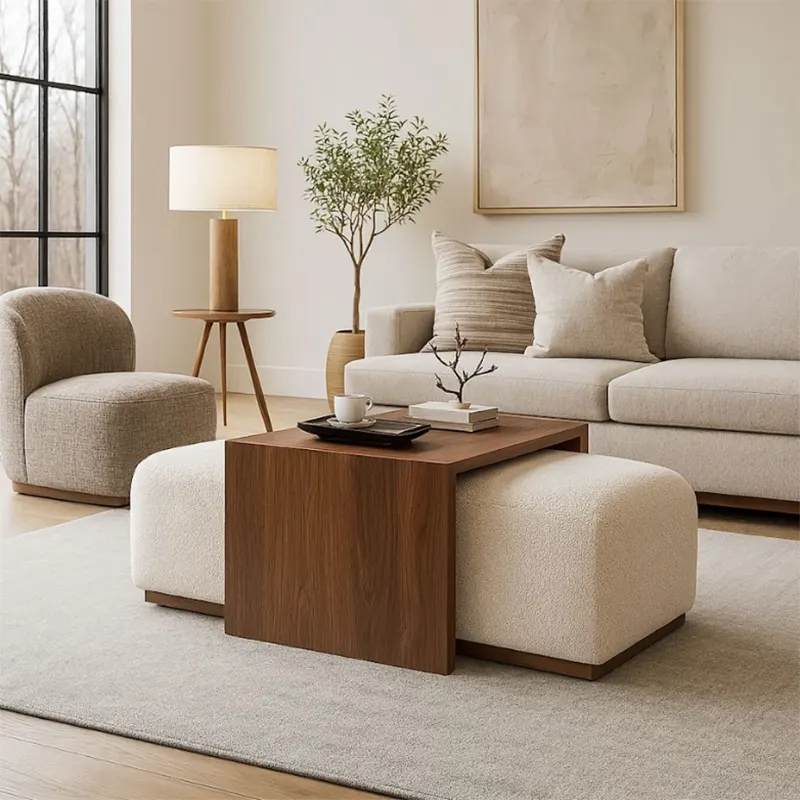 Aria Nesting Bench and Coffee Table Set with Modern Storage Ottoman for contemporary UAE living room interiors.