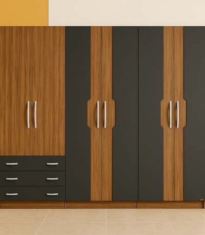 Bahoo Artisan Series 4-Door Wooden Wardrobe with heavy-duty internal organizers for bedroom storage in UAE.