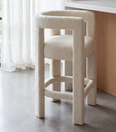 Bahoo Bella Off-White Boucle Counter Stool – Minimalist Curved Bar Seating