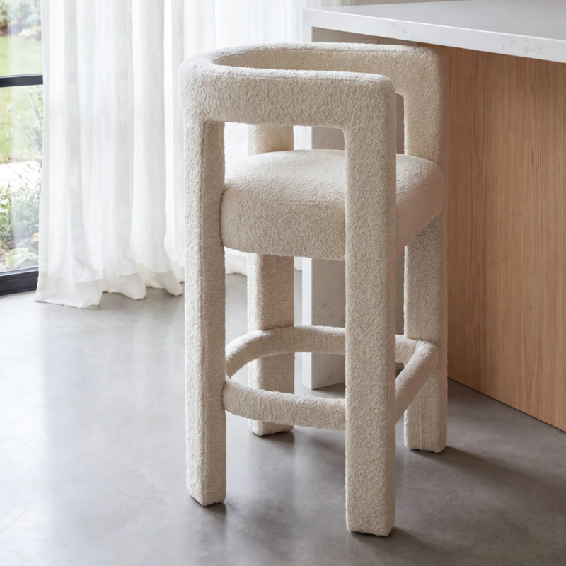 Bahoo Bella Off-White Boucle Counter Stool – Minimalist Curved Bar Seating