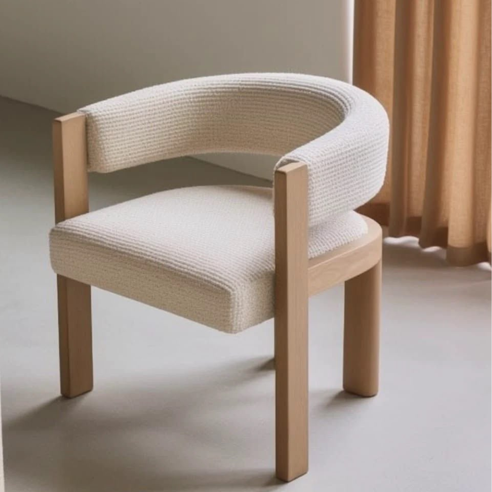 Bahoo Aurelia Curved Wooden Accent Chair – Upholstered Modern Dining & Lounge Chair