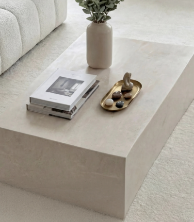 Bahoo Felicity Minimalist Crema Marfil Marble Block Coffee Table