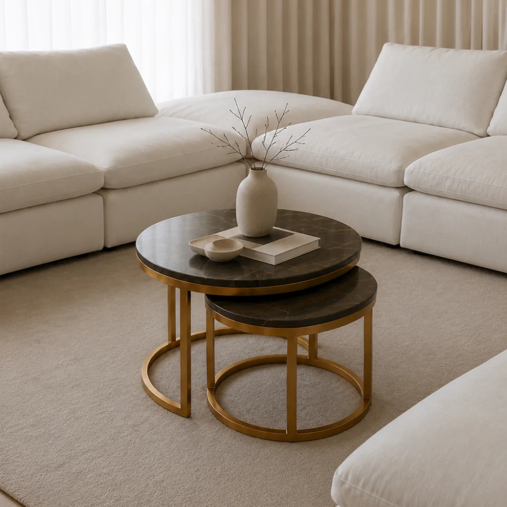 Bahoo Felicity Natural Limestone Block Coffee Table with Matte Finish