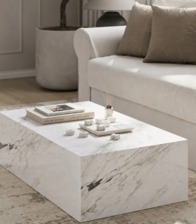 Bahoo Felicity Viola White Marble Cube Coffee Table
